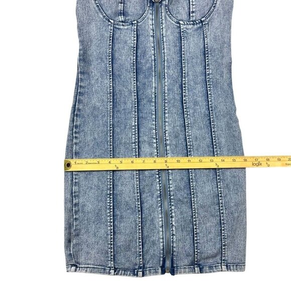 Denim Corset-Style Mini Dress W/ Front Zipper Closure By Iris Size L - Picture 12 of 14